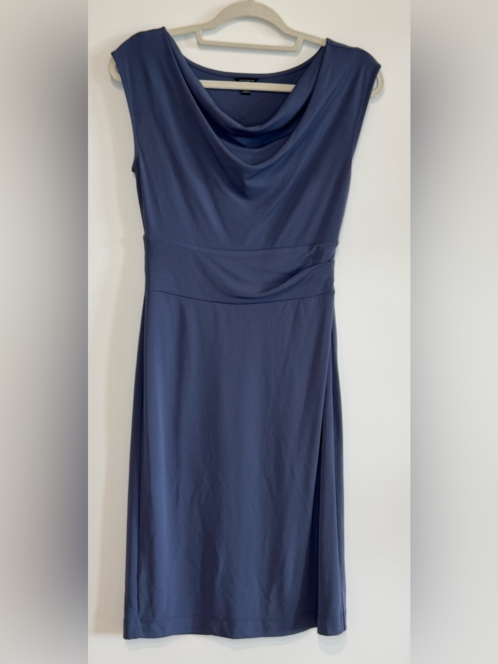 Ann Taylor Slate Blue Draped Cowl Neck Sleeveless Lightweight Dress Size 0